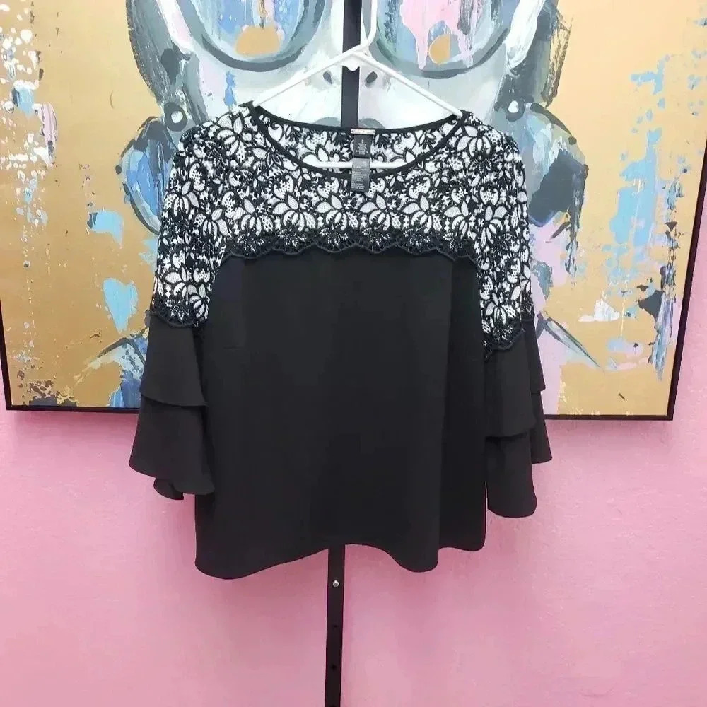Chico's Black Label Lace Yoke Top